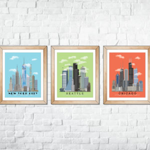 Cityscape Skylines - 3pack (Seattle, NYC, Chicago)
